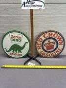 X2 - SInclair Dino Gasoline and Red Crown Gasoline signs - tin