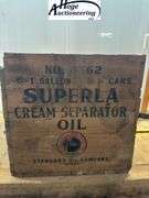 Wooden box. Written on side of box: Standard Oil Company (Indiana) Superla Cream Separator