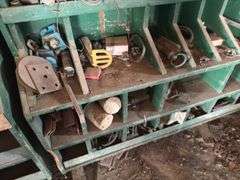 Wood organizer with misc parts - 88"T x 68" L x 16"D