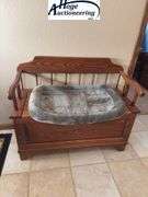 Wooden storage bench. Dog bed and items inside included