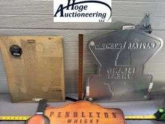 3 items. 1 Snap-on John E. Bradley eagle clock, 1 Pendleton Whisky sign, 1 Capital Brewery sign.