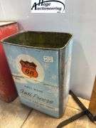 2 cans. Conoco Mineral Oil can (2 gallons), Phillips 66 Anti-Freeze can (1 gallon)