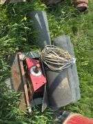 Pallet with screen, belting, wire, and bin parts