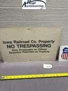X2 - Iowa Railroad Co. Property sign & Union Pacific sign - tin
