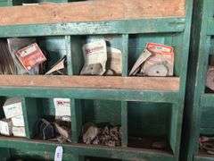 Wood organizer-misc parts, some new trailer brake parts - 88"T x 68" L x 16"D