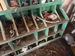 Wood organizer with misc parts - 88"T x 68" L x 16"D