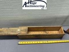 4 Chimfex Chimney Fire Extinguishers wooden box with sliding lid. Other text include on box - Signal