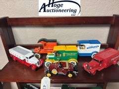 Top Shelf - Trucks - 2 Texaco trucks, 3 banks ( 1 Beckman High School, 1 Golden Rule, 1 Ertl), 1 car