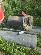 Pallet with screen, belting, wire, and bin parts