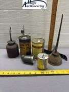 6 items. 2 thumb oil cans. 1 US Chemical's Z-4 Ring and Valve Free, 1 Alemite Graphite Oil, 1 Miracl