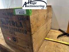 Wooden box. Written on side of box: Standard Oil Company (Indiana) Superla Cream Separator
