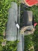 Pallet with screen, belting, wire, and bin parts