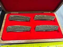 Utica Gary Hawk Signature Series 4 pc engraved brass wildlife knife set