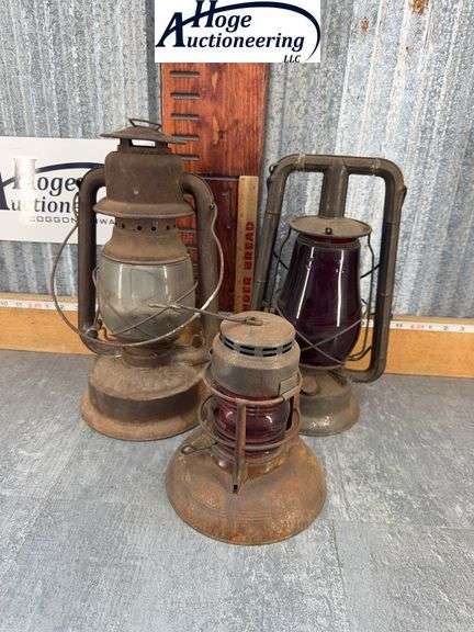 (3) RAILROAD LANTERNS, 2 ARE RED GLASS DIETZ
