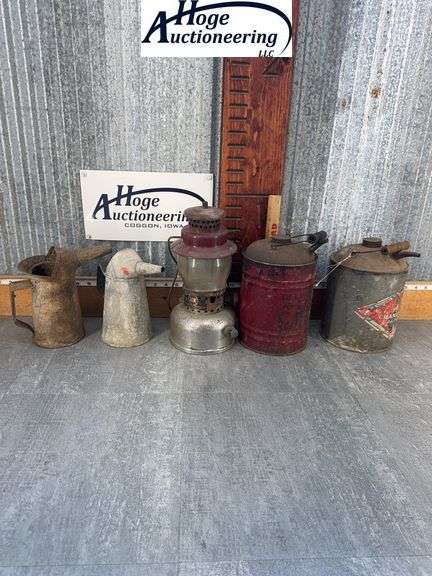 GREEN TUB--METAL OIL CANS, LANTERN