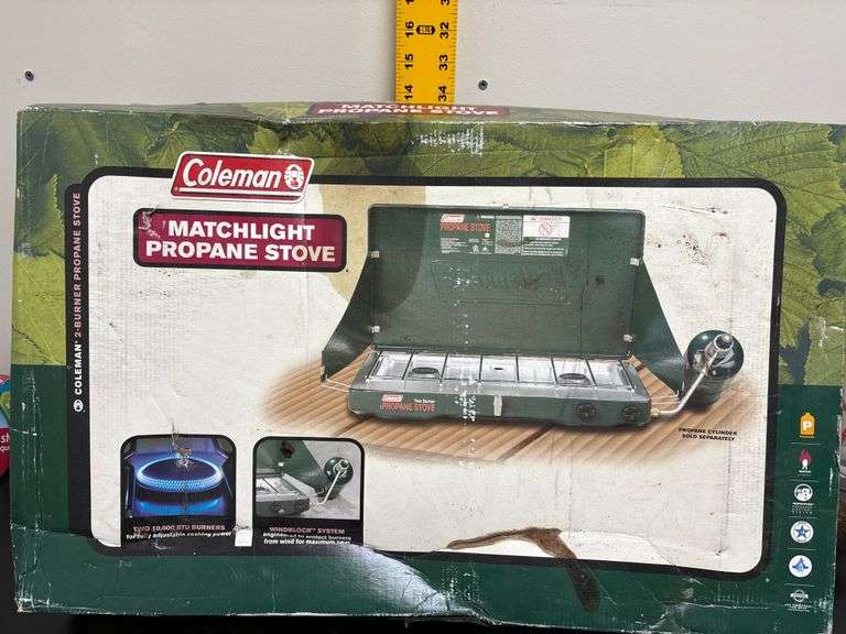 Coleman Matchlight Propane Stove in Original Box Hoosier Auction Group