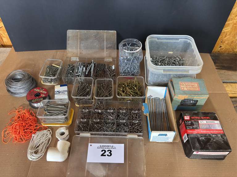 Miscellaneous sized Nails, Screws, Wires, String
