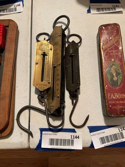 Three antique hanging spring scales - Hurley Real Estate & Auctions