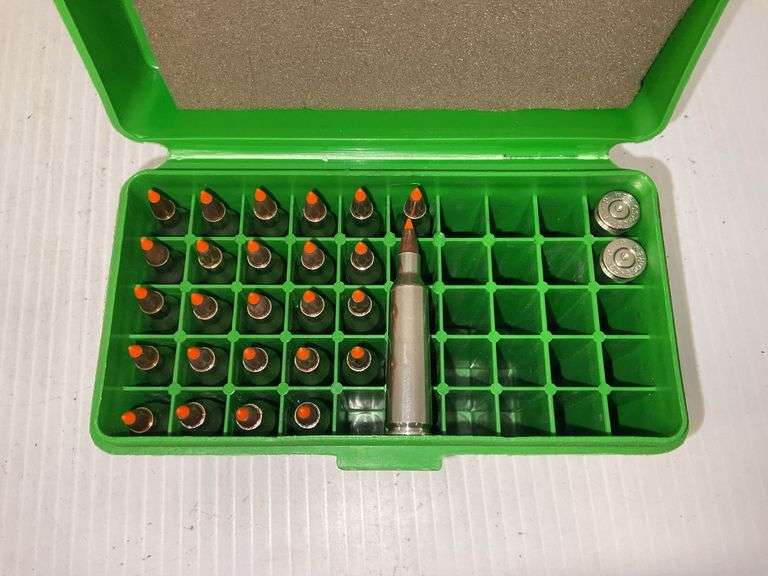 Partial case of 22-250 Rem polymer tip ammunition (26 rounds, 2 empty ...