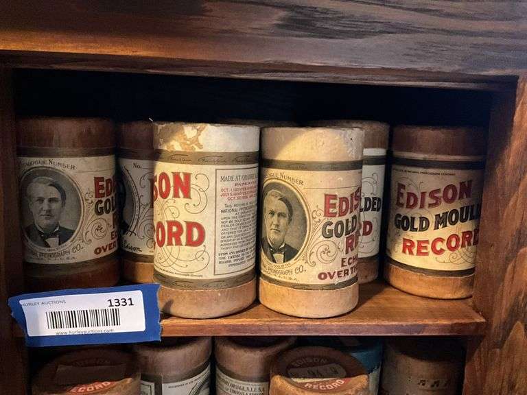 Contents of shelf Edison cylinder records Hurley Real Estate & Auctions