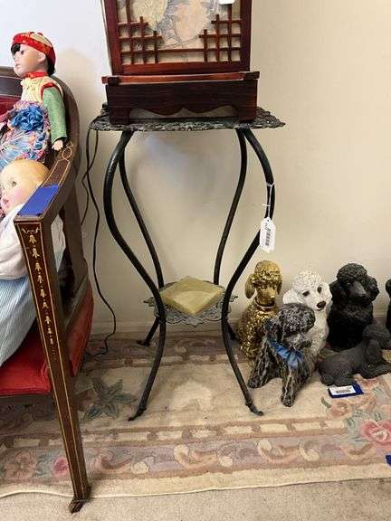 Victorian metal lamp stand w/ stone tops - no contents