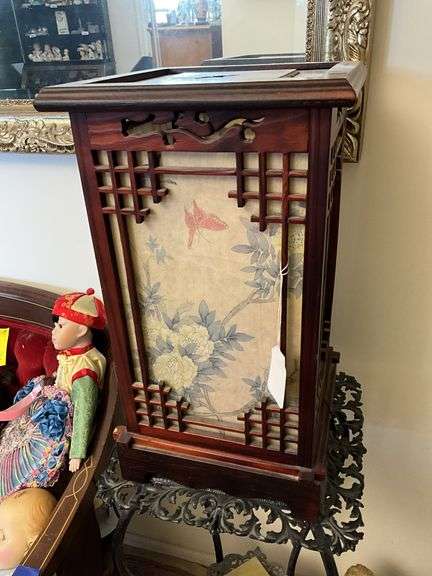 Wooden lantern w/ bird/floral panels
