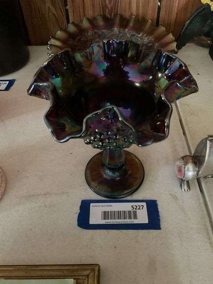 Purple hobnail carnival glass footed dish