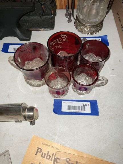 Five Hagerstown engraved ruby stained glass souvenir items