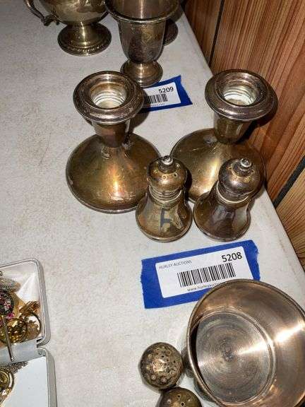 Weighted sterling pair candleholders and pair salt/pepper shakers