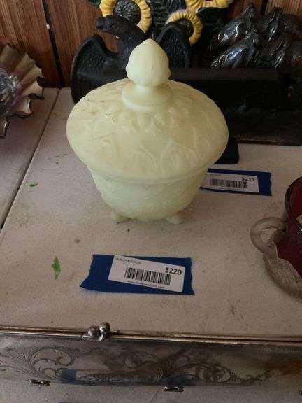 Fenton satin custard glass covered jar