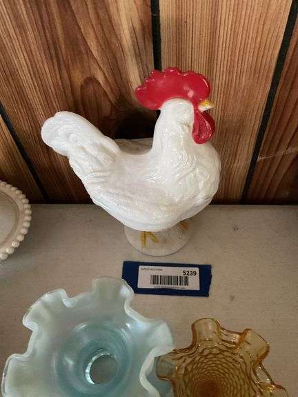 Milk glass rooster covered dish