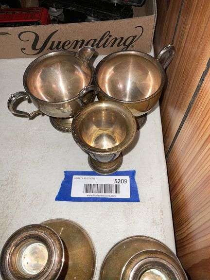 Weighted sterling open sugar and creamer, toothpick holder
