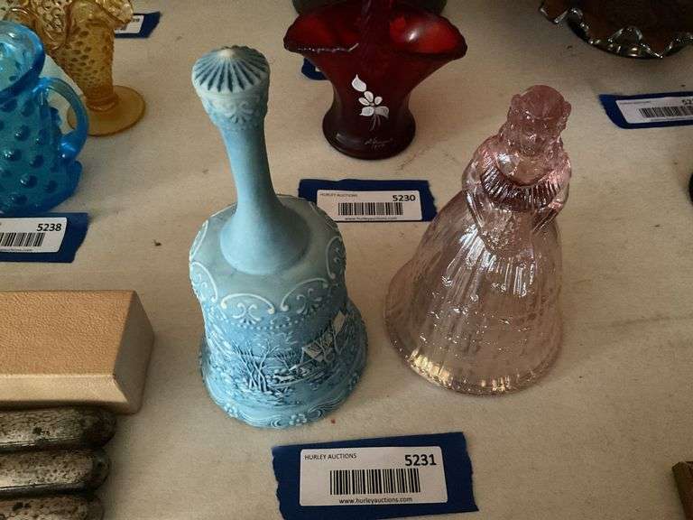 Fenton Currier & Ives glass bell; pink iridescent Southern Belle