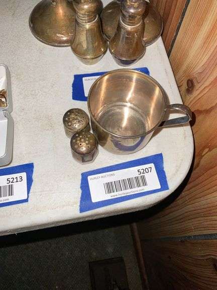 Sterling mug and salt/pepper shakers