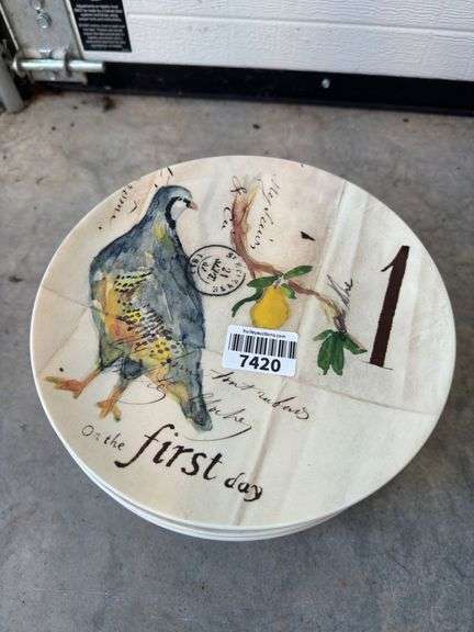 12 days of Christmas collector plates. Day six has a chip.