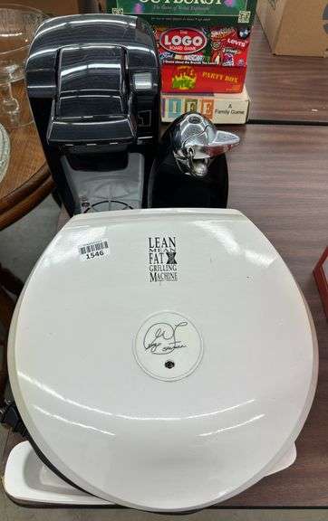 George Foreman with missing knob, single serve coffee maker, Hamilton beach can opener