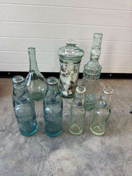 Assortment of bottles, including marble bottles