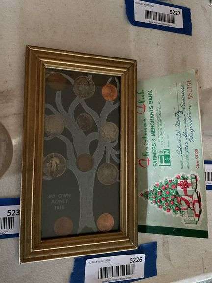 Antique coins "My Money Tree" framed