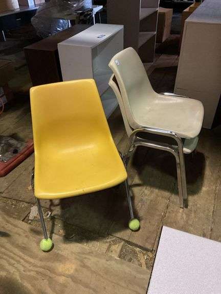 Three chrome/plastic chairs