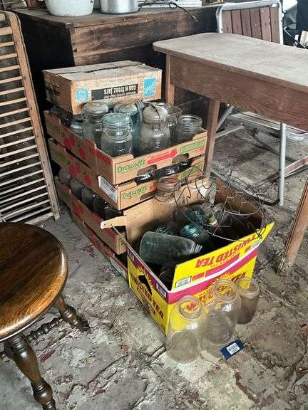 Blue and clear canning jars, wire canning rack - Hurley Real Estate ...