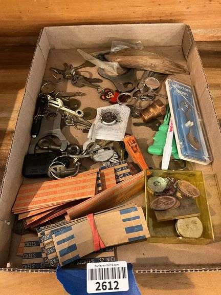 Misc lot - coin wrappers, keys, souvenir spoon, etc
