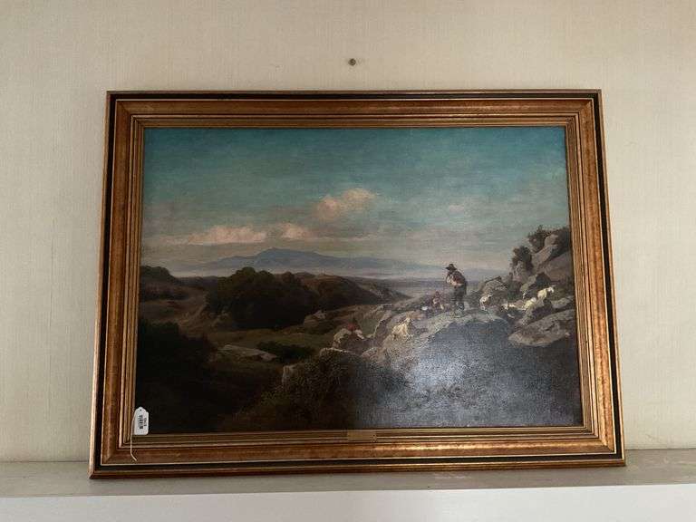 August Bromeis (1813-1881) oil painting, Goatherds, framed