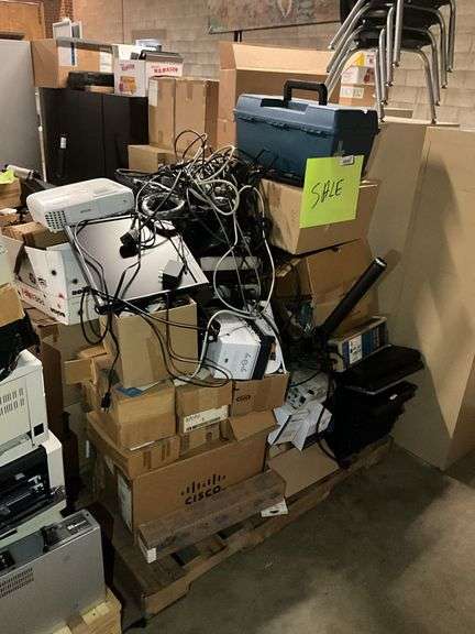 Epson projector, headphones, laptops, computer equipment