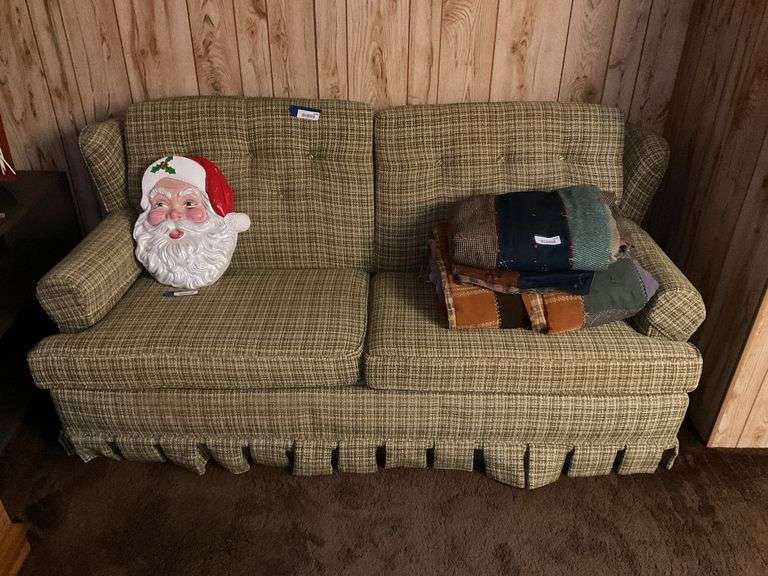 Plaid wing back sofa - no contents 70x36x30