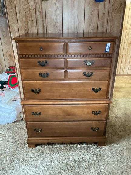 Maple finish chest on chest of drawers 35x17.5x48