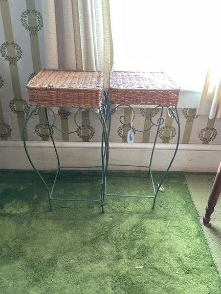 Pair of wire and wicker stands