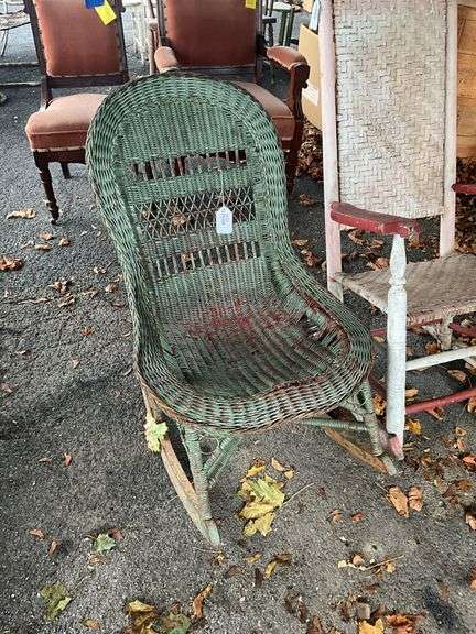 Victorian wicker ladies rocker in green paint - Hurley Real Estate ...