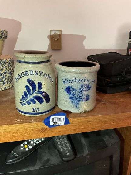 Hagerstown (note - PA) and Winchester VA souvenir stoneware crocks