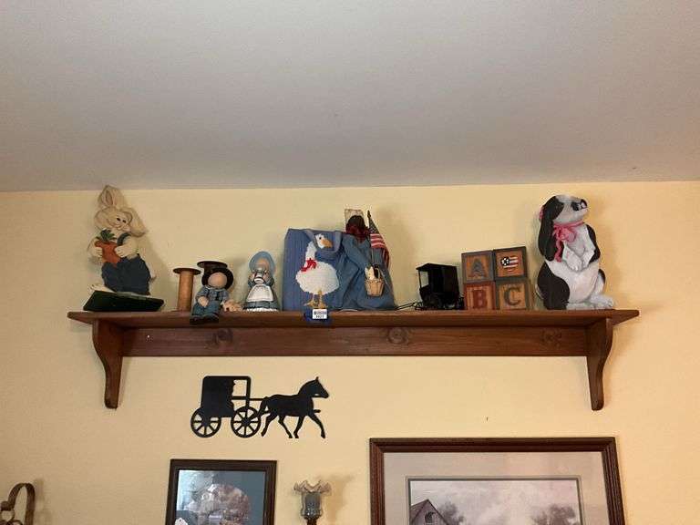 Bracket wall shelf w/ country decor contents 60" wide