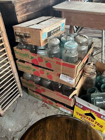 Blue and clear canning jars, wire canning rack - Hurley Real Estate ...